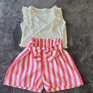 SHEIN Pink and White Striped Ruffle Top